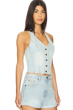 Women One Teaspoon Jackets & Coats>Denim Halter Top