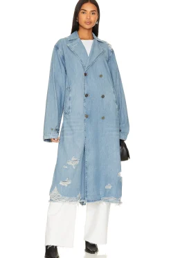 Women One Teaspoon Jackets & Coats>Denim Trench Coat