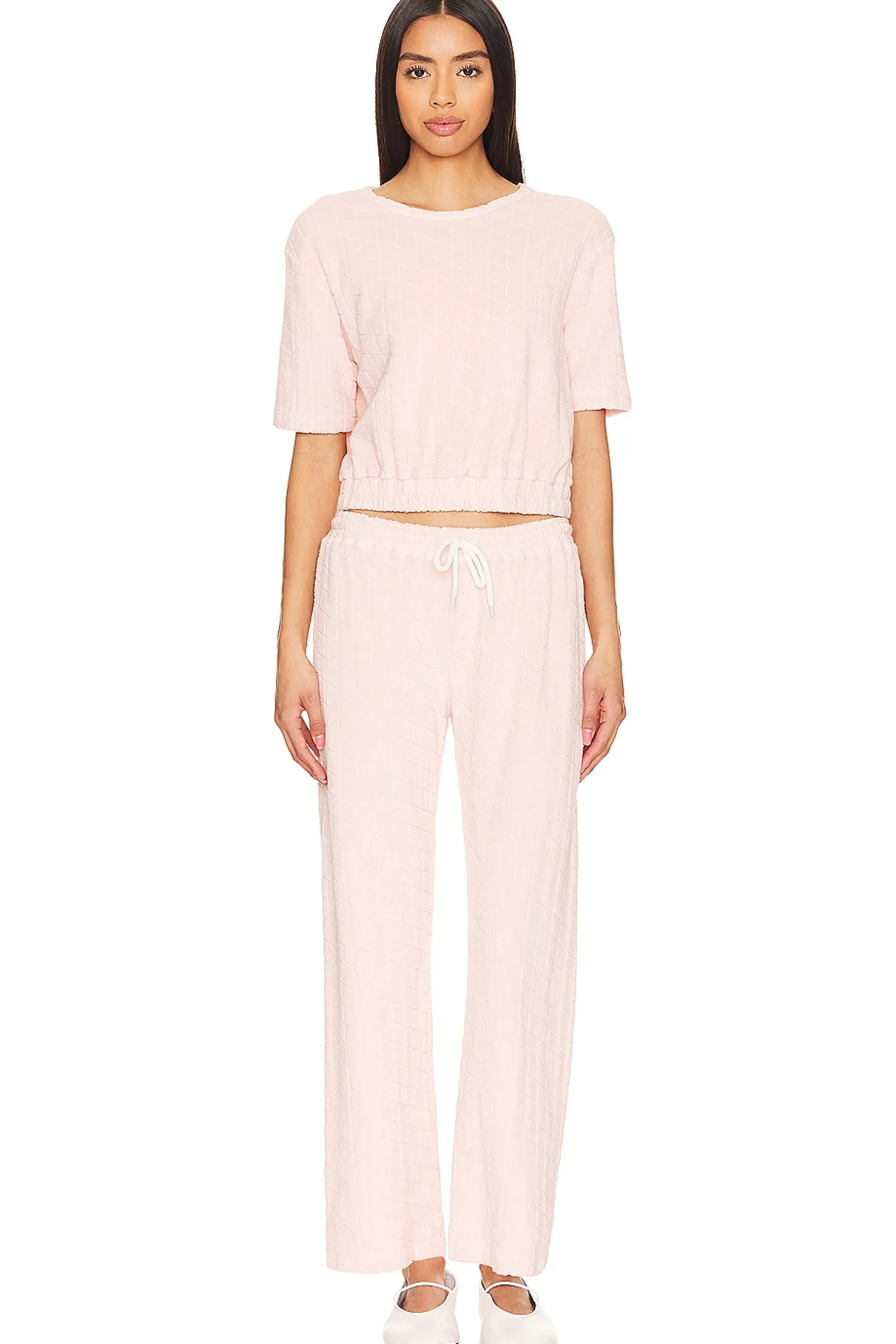 Women MONROW Pants|Loungewear>Diamond Terry Cloth Crop Pant