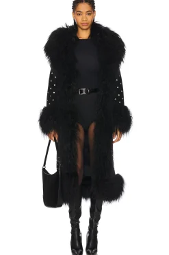 Women Susanna Chow Jackets & Coats>Dorothy Diamante Suede Maxi Coat With Fur Trim