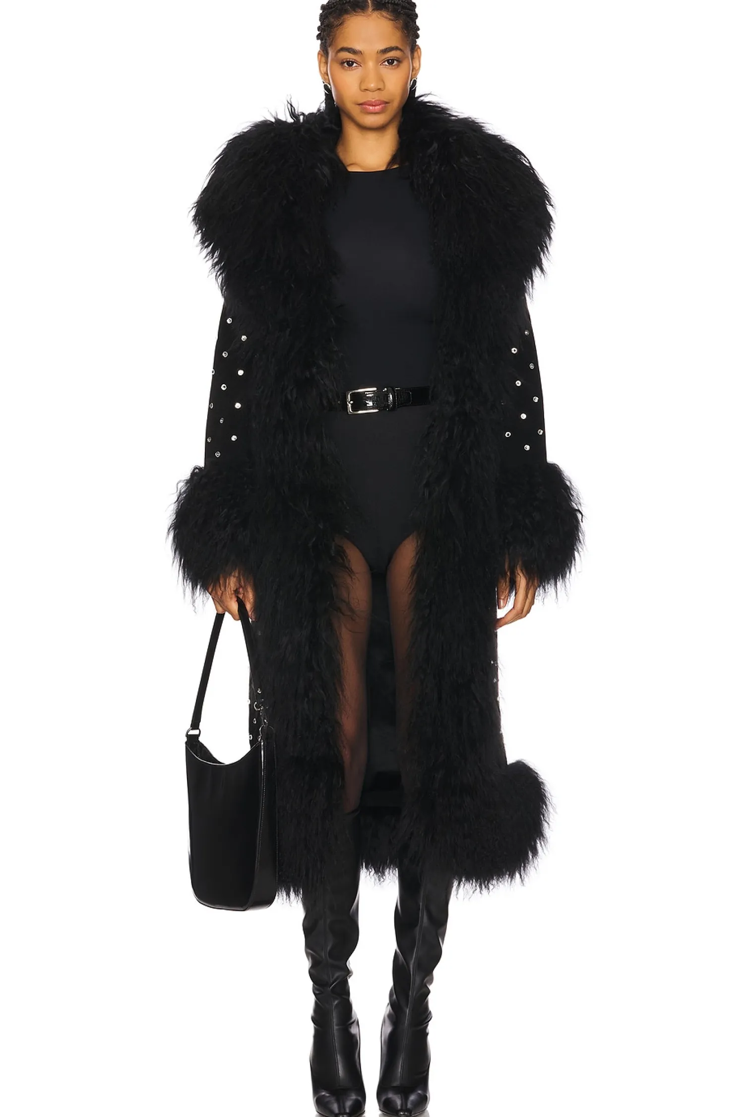 Women Susanna Chow Jackets & Coats>Dorothy Diamante Suede Maxi Coat With Fur Trim