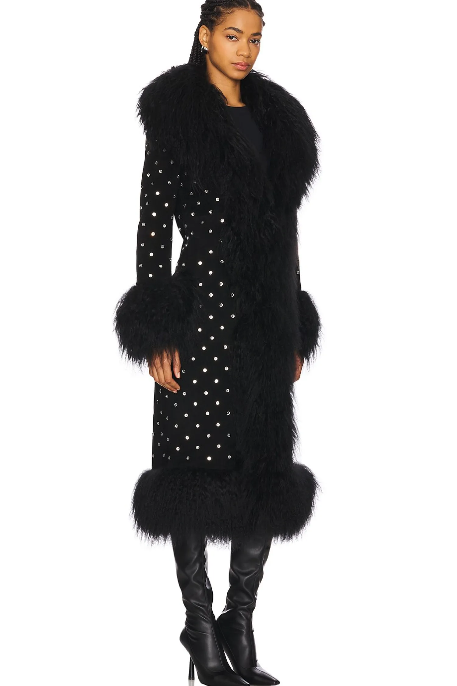 Women Susanna Chow Jackets & Coats>Dorothy Diamante Suede Maxi Coat With Fur Trim
