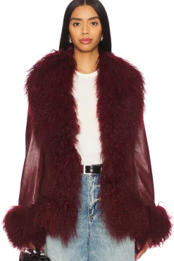 Women Susanna Chow Jackets & Coats>Dorothy Leather Coat With Fur Trim