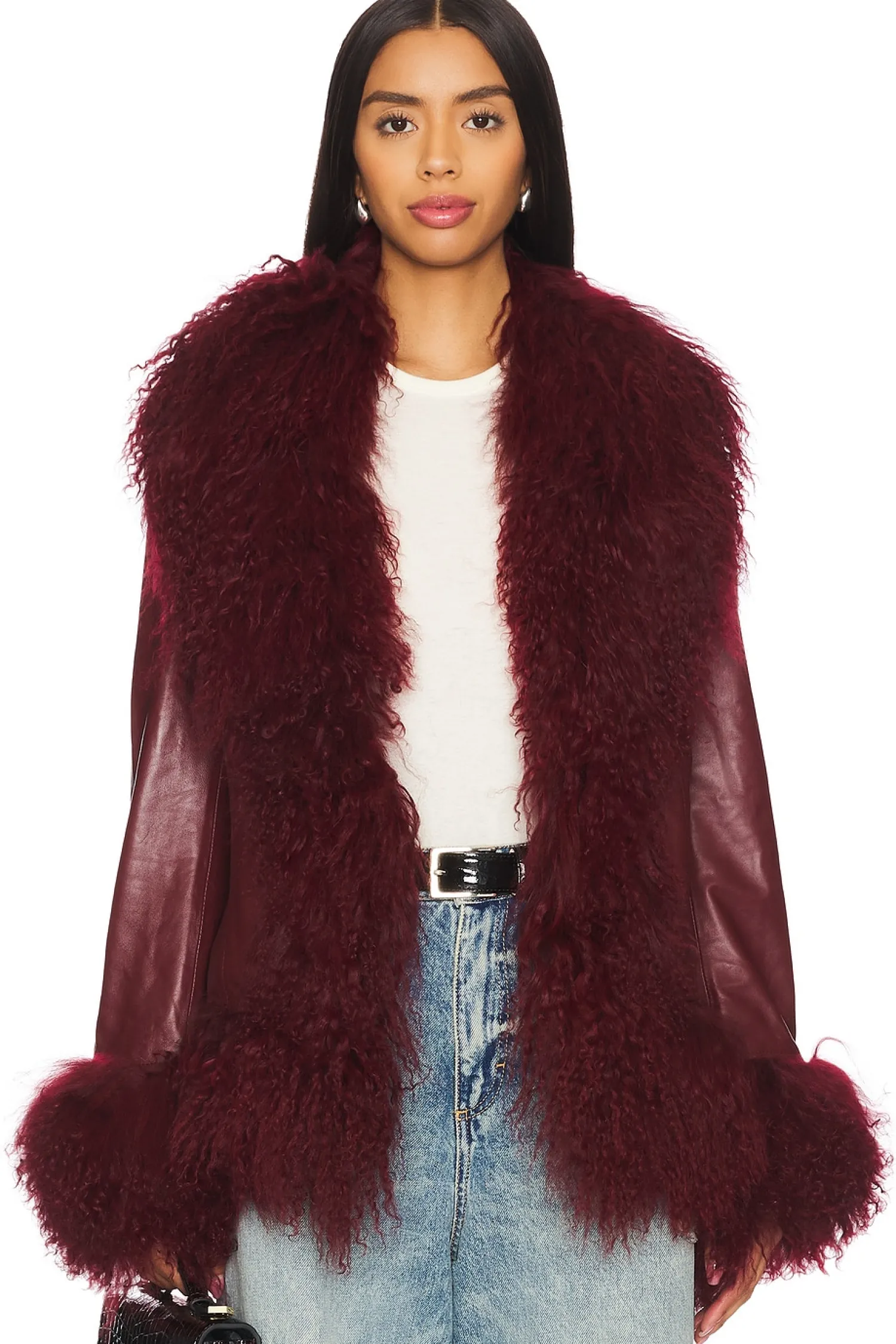 Women Susanna Chow Jackets & Coats>Dorothy Leather Coat With Fur Trim