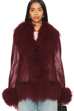 Women Susanna Chow Jackets & Coats>Dorothy Leather Coat With Fur Trim