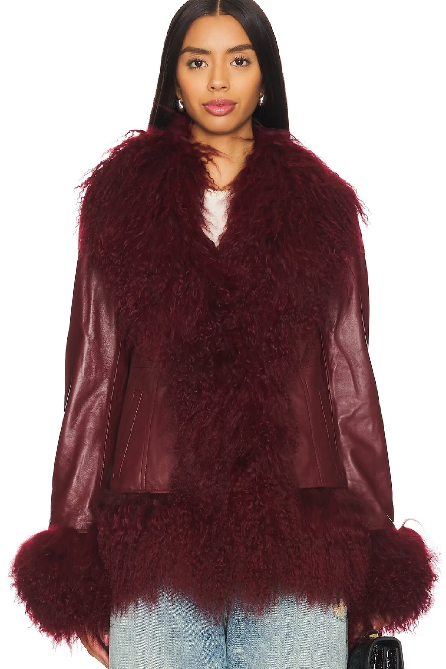 Women Susanna Chow Jackets & Coats>Dorothy Leather Coat With Fur Trim