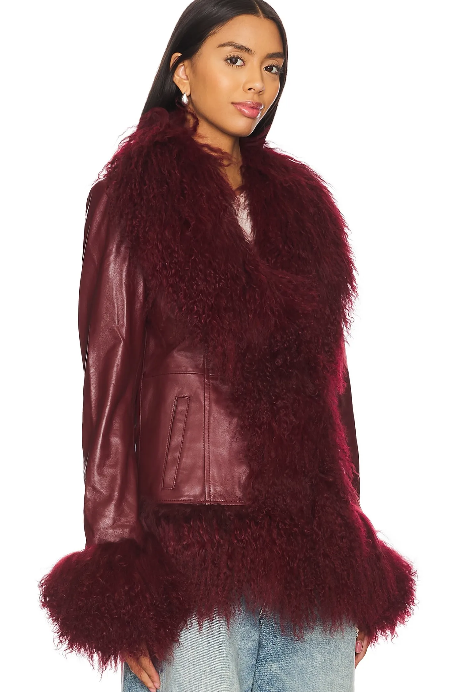 Women Susanna Chow Jackets & Coats>Dorothy Leather Coat With Fur Trim