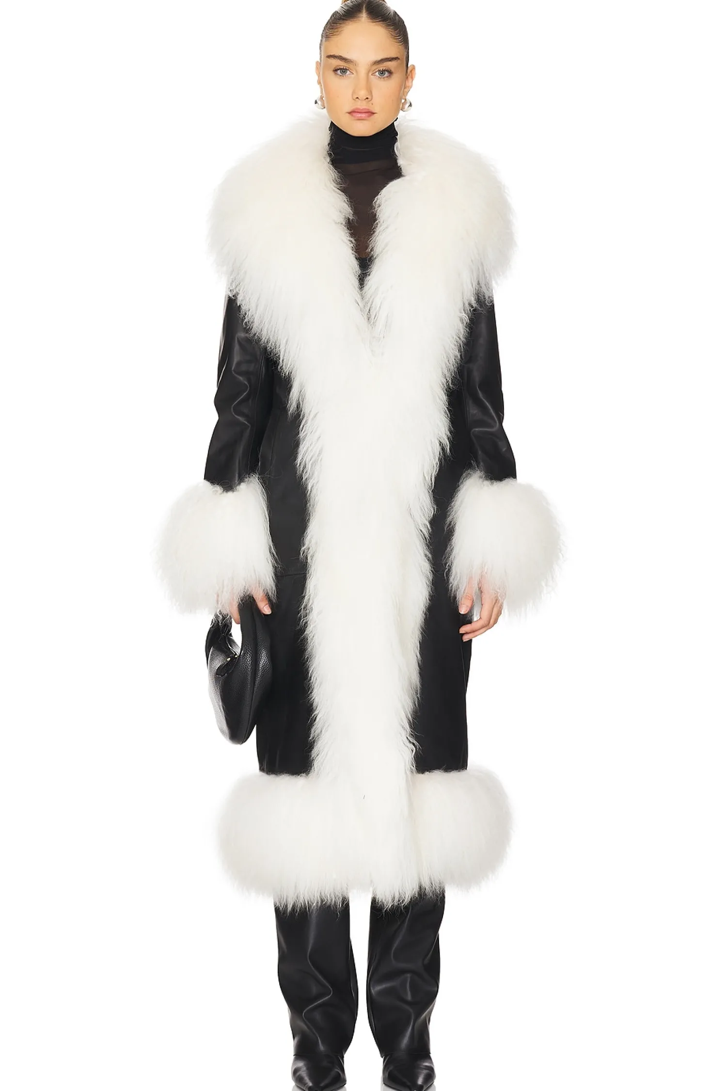 Women Susanna Chow Jackets & Coats>Dorothy Leather Maxi Coat With Fur Trim