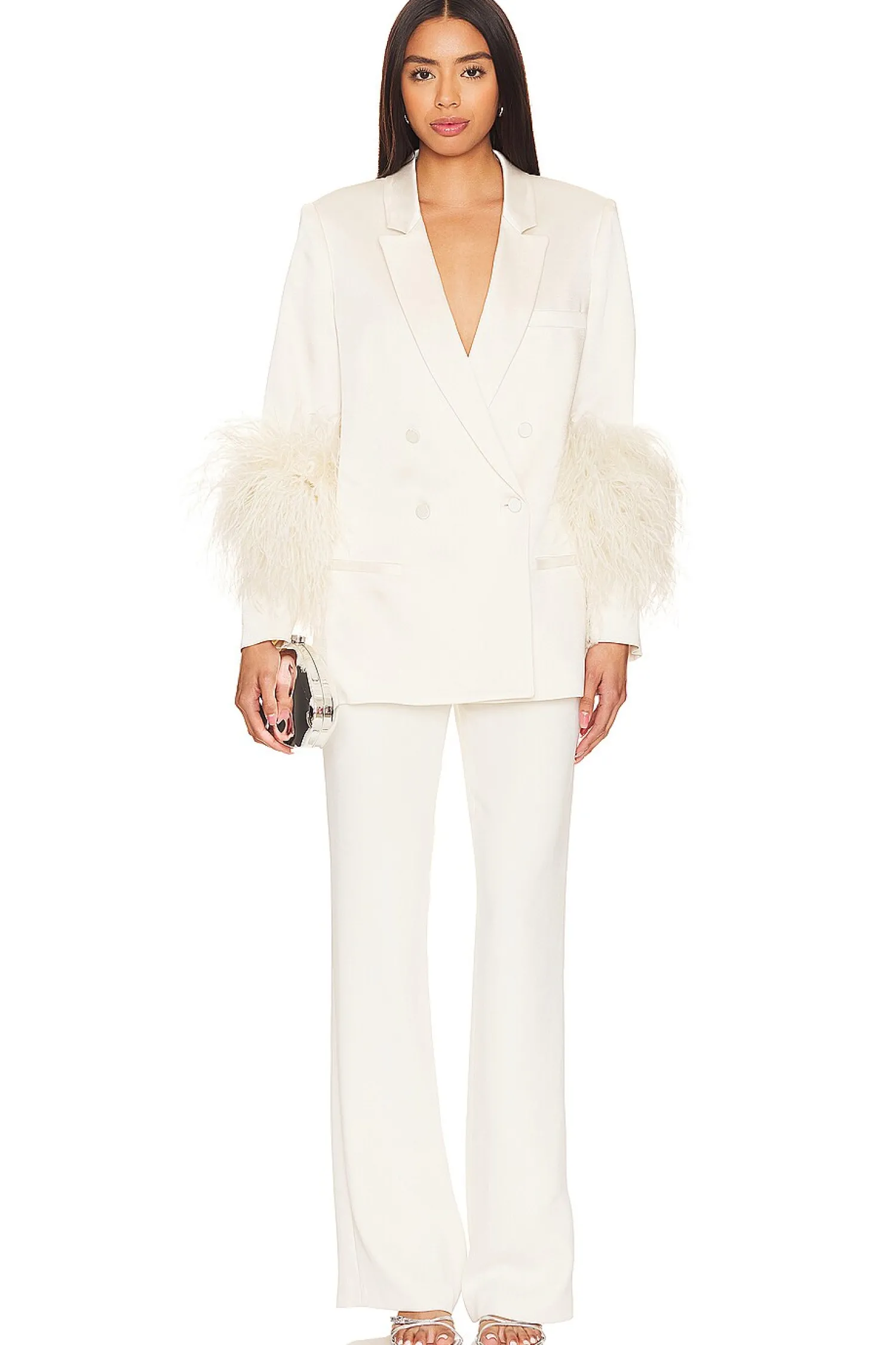 Women Lapointe Jackets & Coats>Doubleface Satin Broad Shoulder Blazer W Ostrich