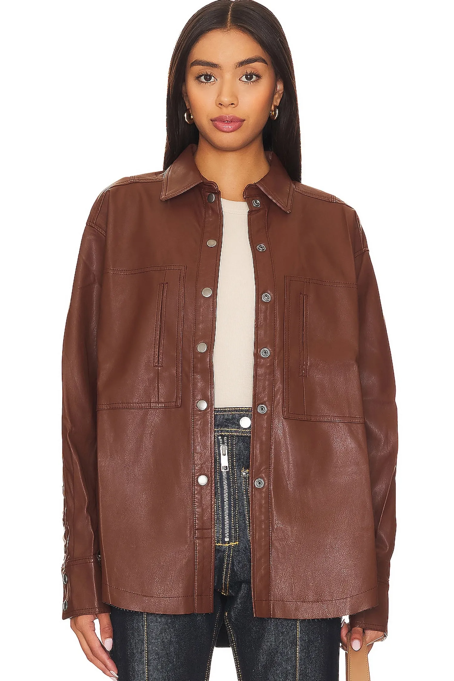 Women Free People Jackets & Coats>Easy Rider Faux Leather Shacket