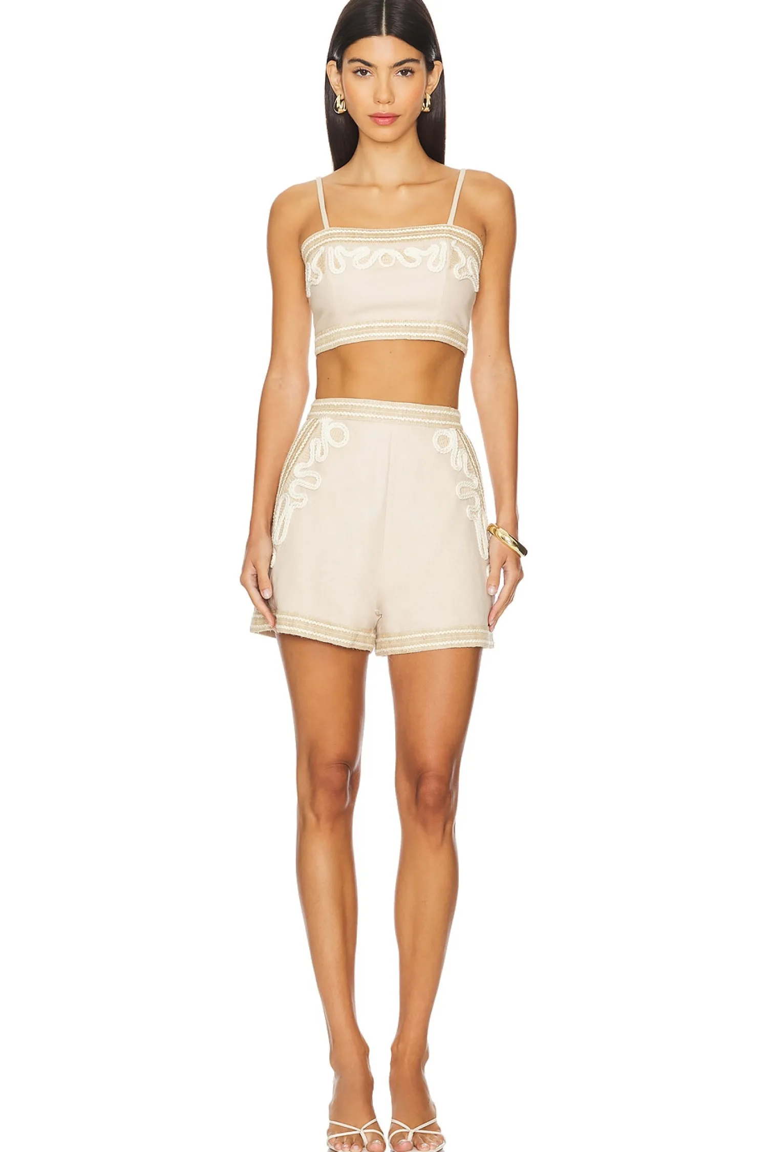 Women PatBO Matching Sets>Embroidered Linen Shorts