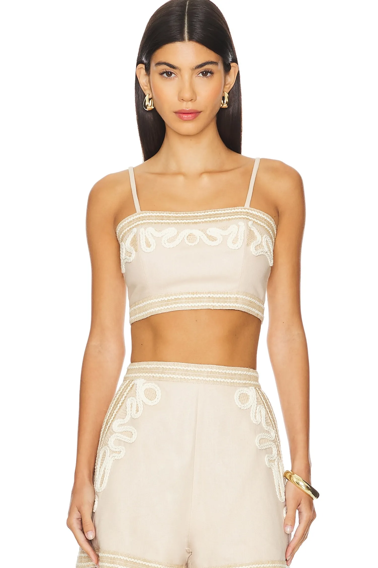 Women PatBO Matching Sets>Embroidered Linen Top