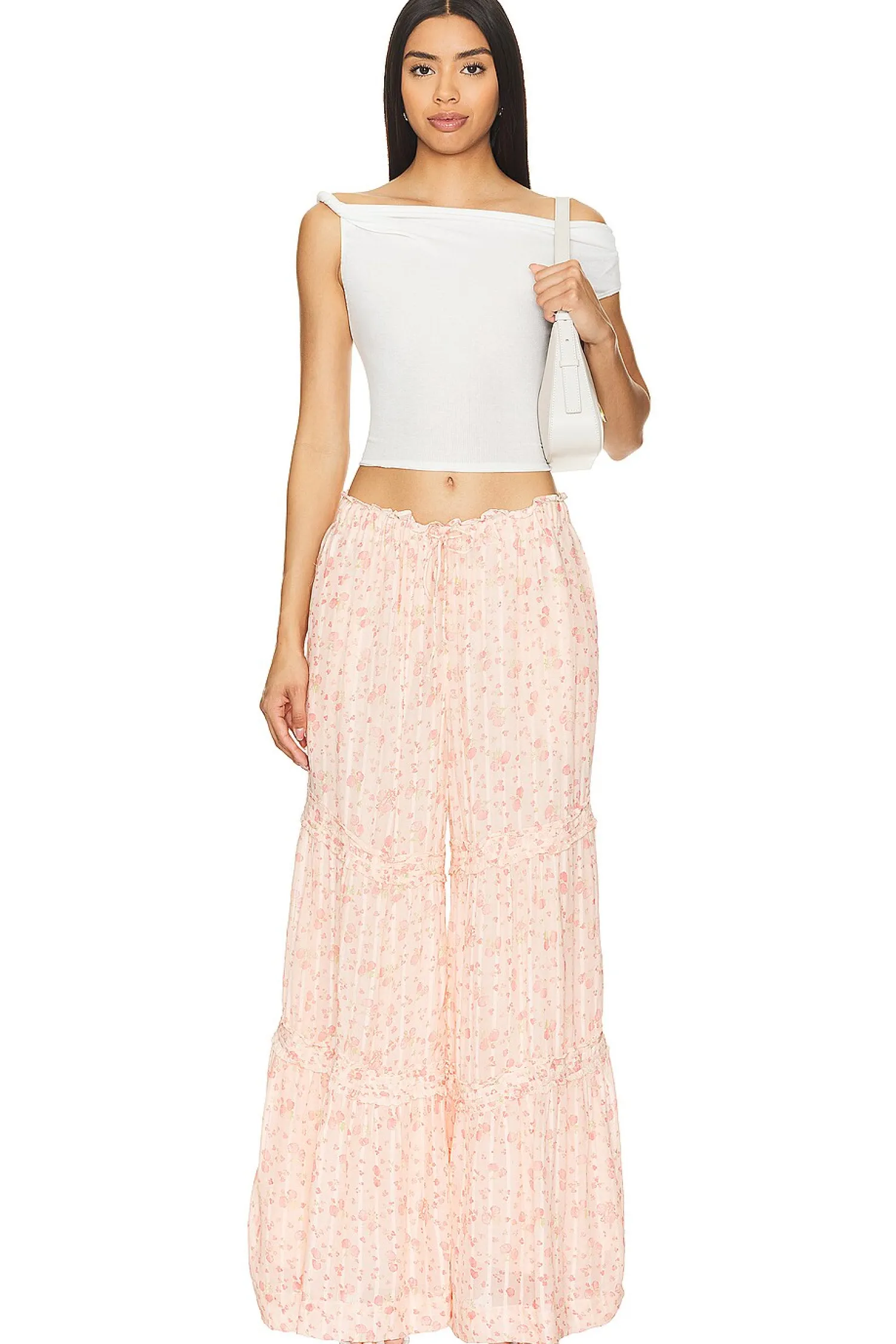 Women Free People Pants>Emmaline Tiered Pull On Pant In Peach Combo