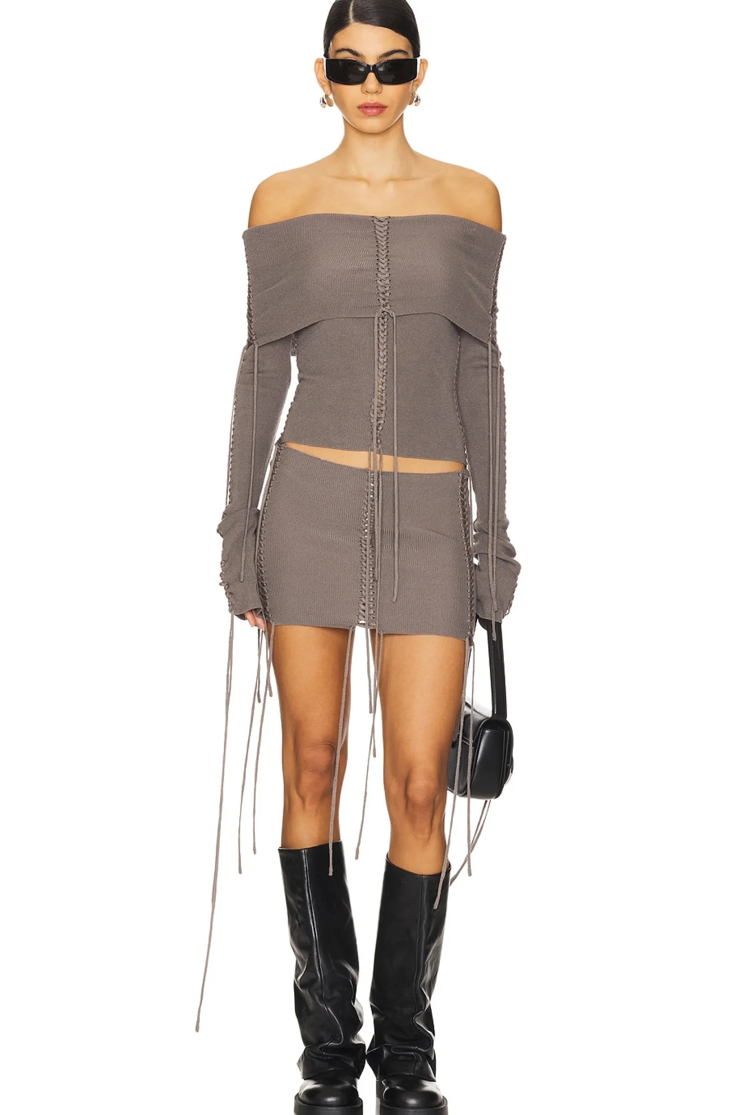 Women Jaded London Matching Sets>Extreme Fold Over Lace Up Knit Top