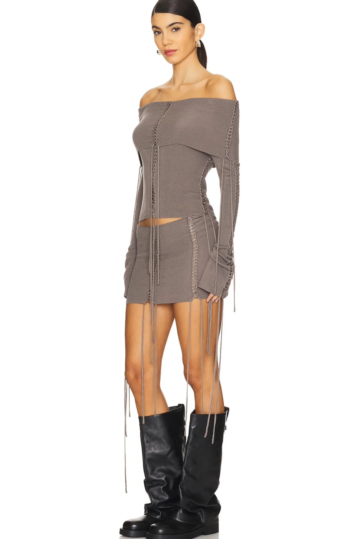 Women Jaded London Matching Sets>Extreme Fold Over Lace Up Knit Top
