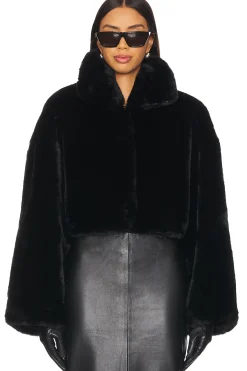 Women ROTATE Jackets & Coats>Faux Fur Crop Jacket