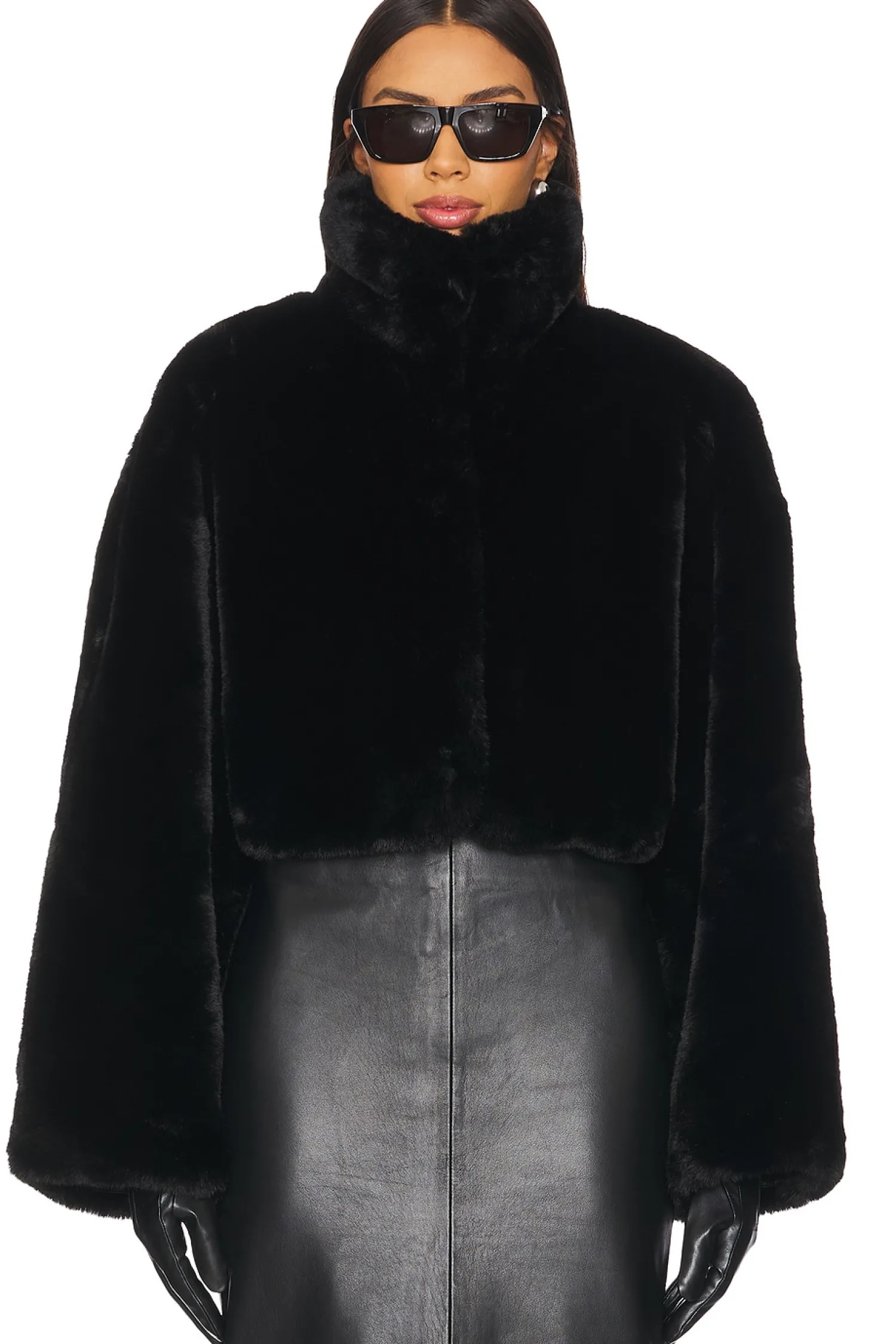 Women ROTATE Jackets & Coats>Faux Fur Crop Jacket
