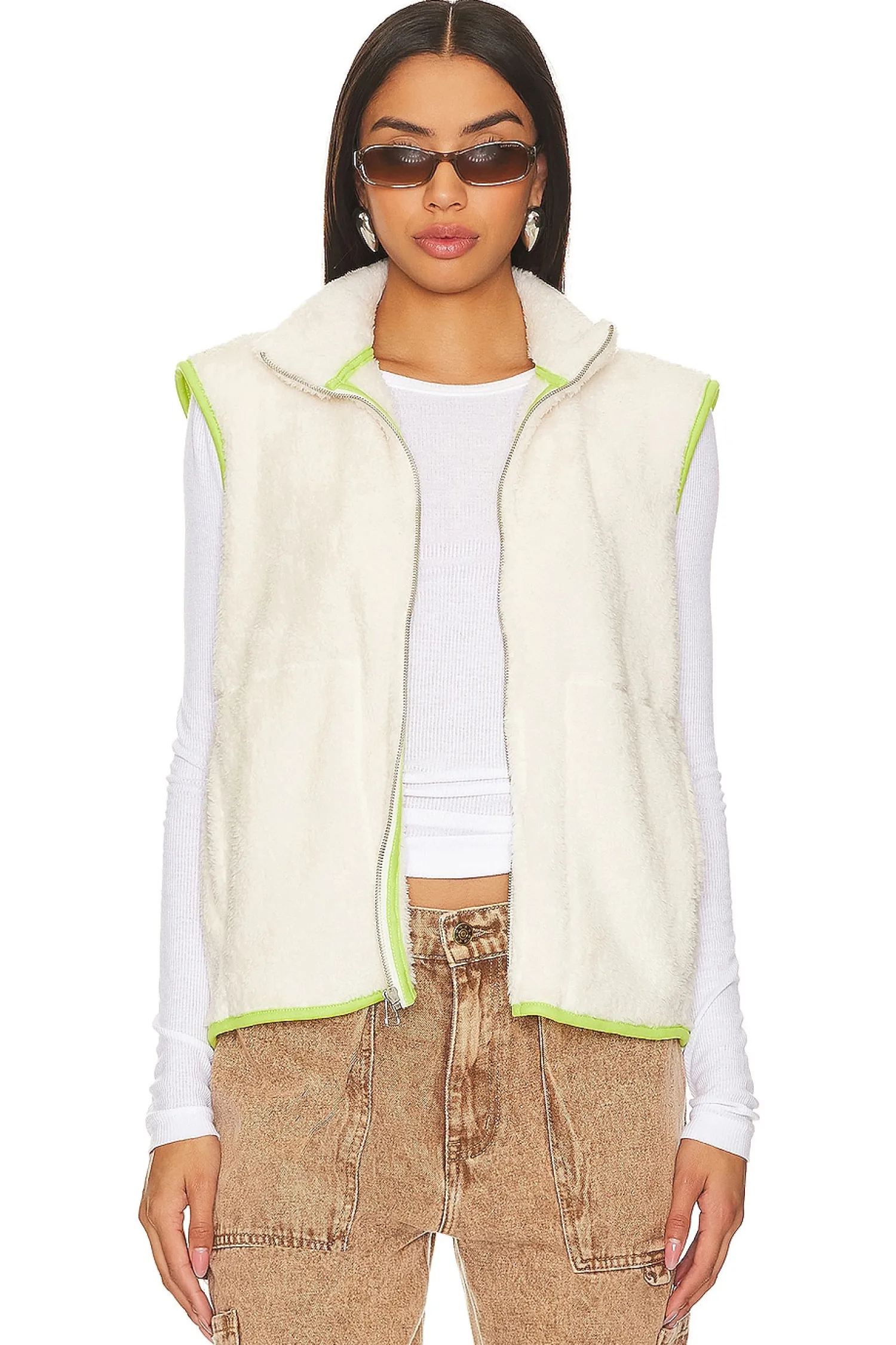 Women SUNDRY Jackets & Coats>Faux Fur Zipper Vest