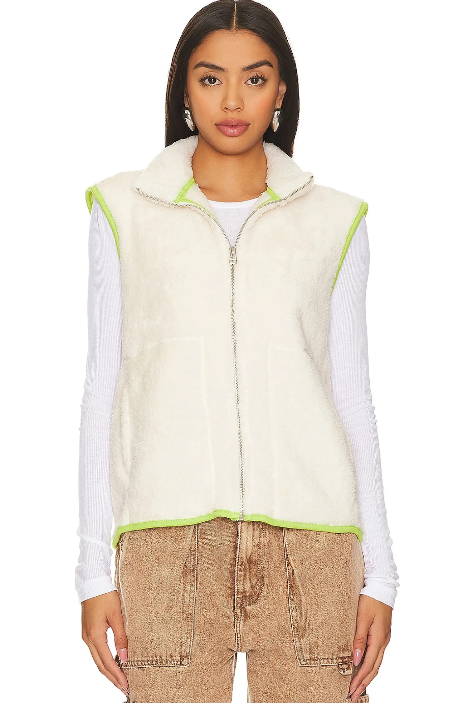 Women SUNDRY Jackets & Coats>Faux Fur Zipper Vest