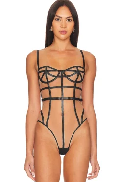 Women fleur du mal Lingerie & Sleepwear>Faux Leather Caged Bodysuit
