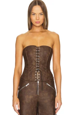 Women WeWoreWhat Matching Sets>Faux Leather Lace Front Corset
