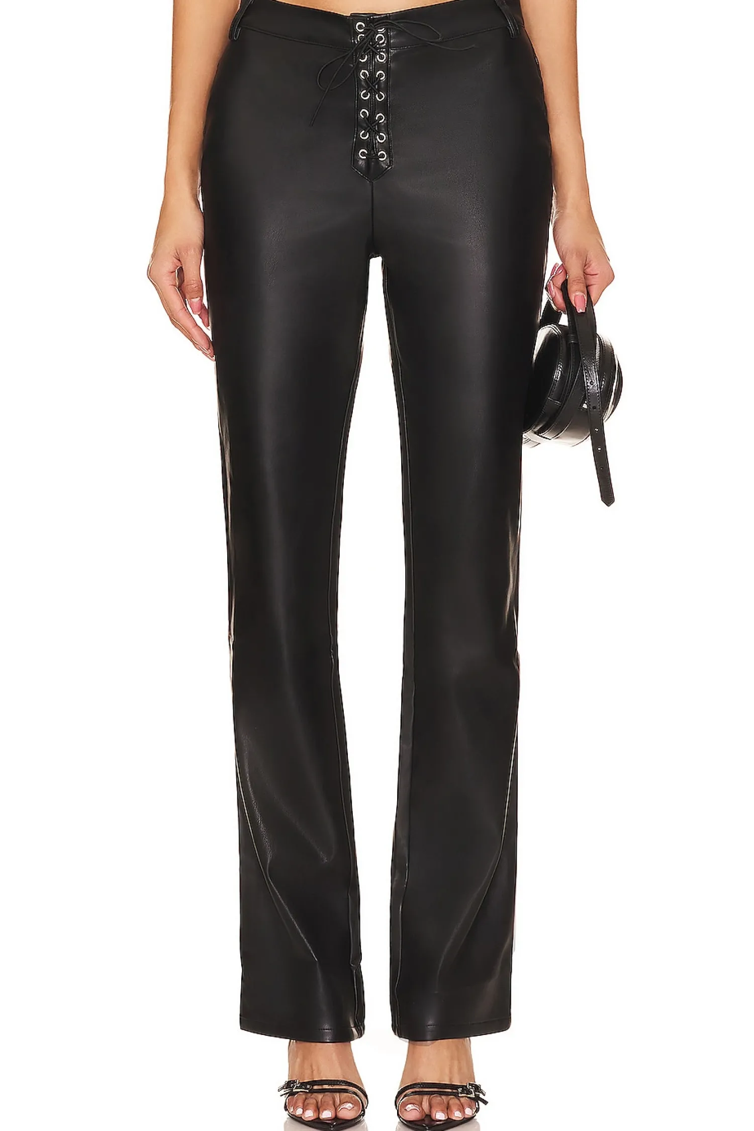 Women WeWoreWhat Pants>Faux Leather Lace Front Pant