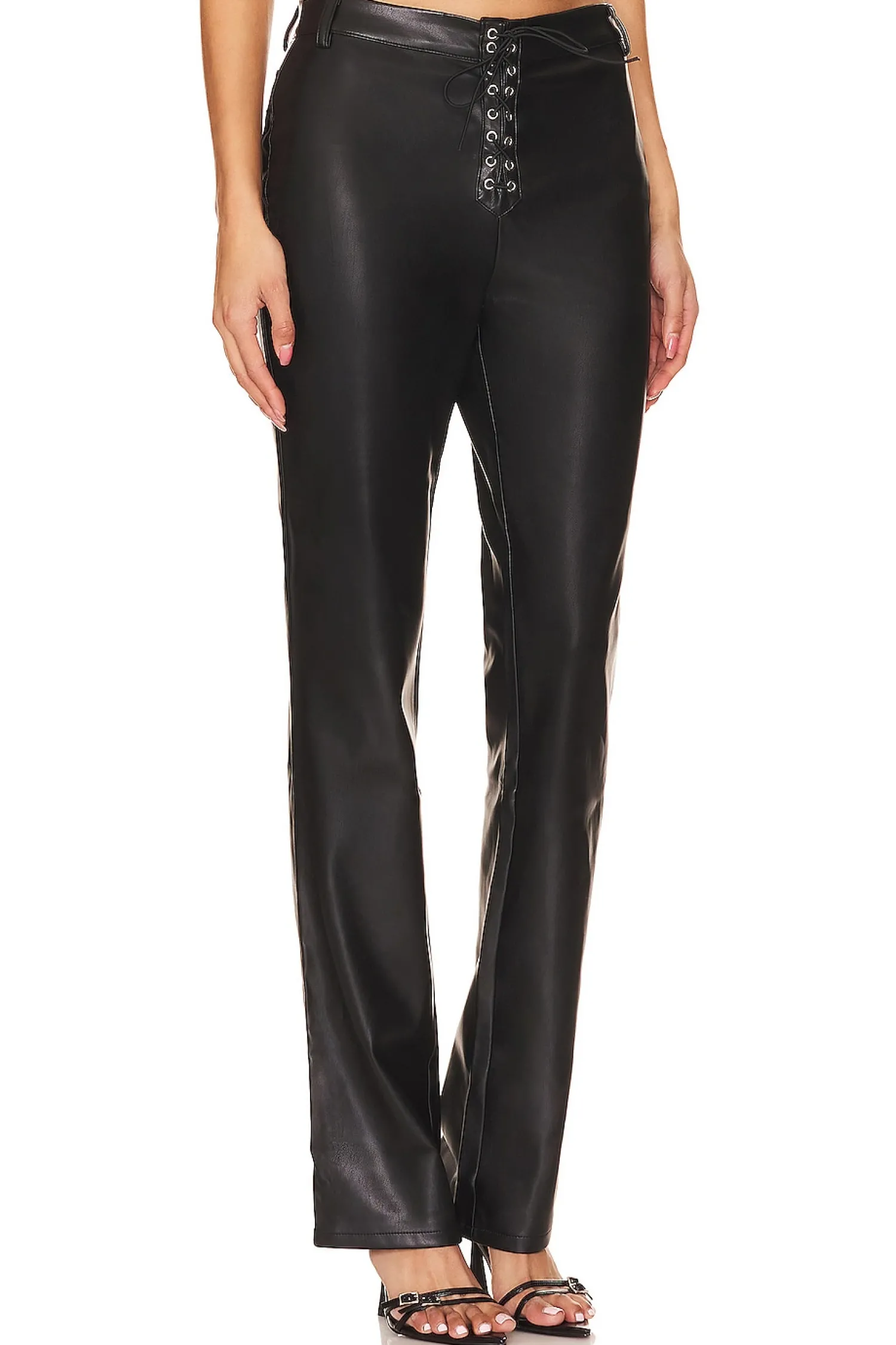 Women WeWoreWhat Pants>Faux Leather Lace Front Pant
