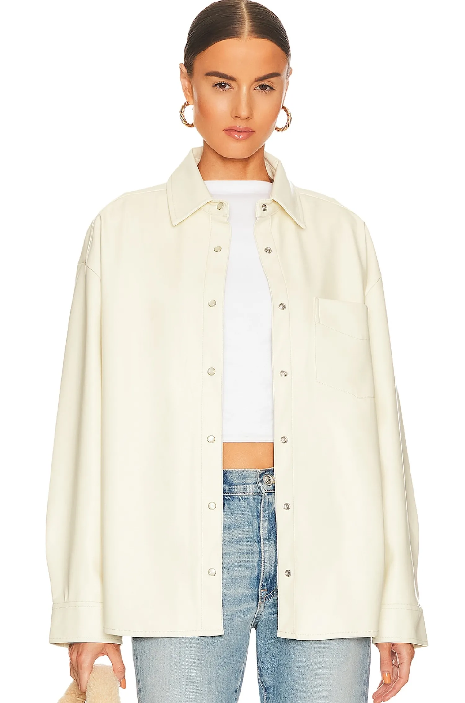 Women WeWoreWhat Jackets & Coats>Faux Leather Overshirt