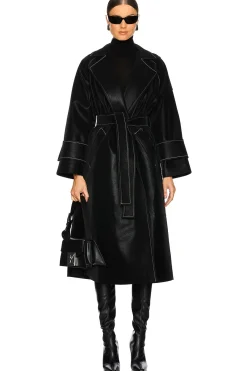 Women SELMACILEK Jackets & Coats>Faux Leather Stitch Trenchcoat