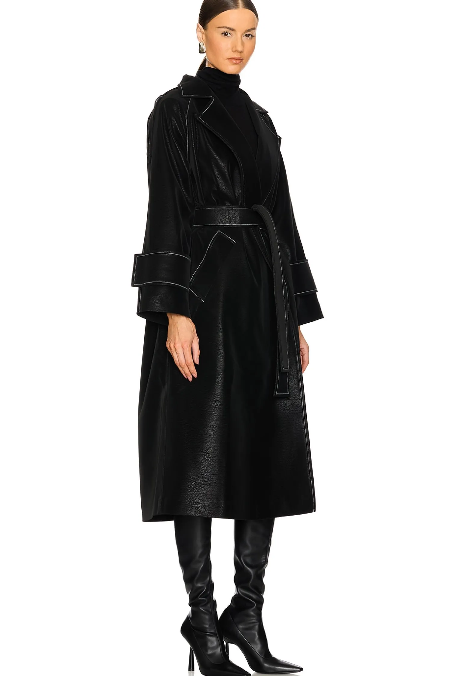 Women SELMACILEK Jackets & Coats>Faux Leather Stitch Trenchcoat