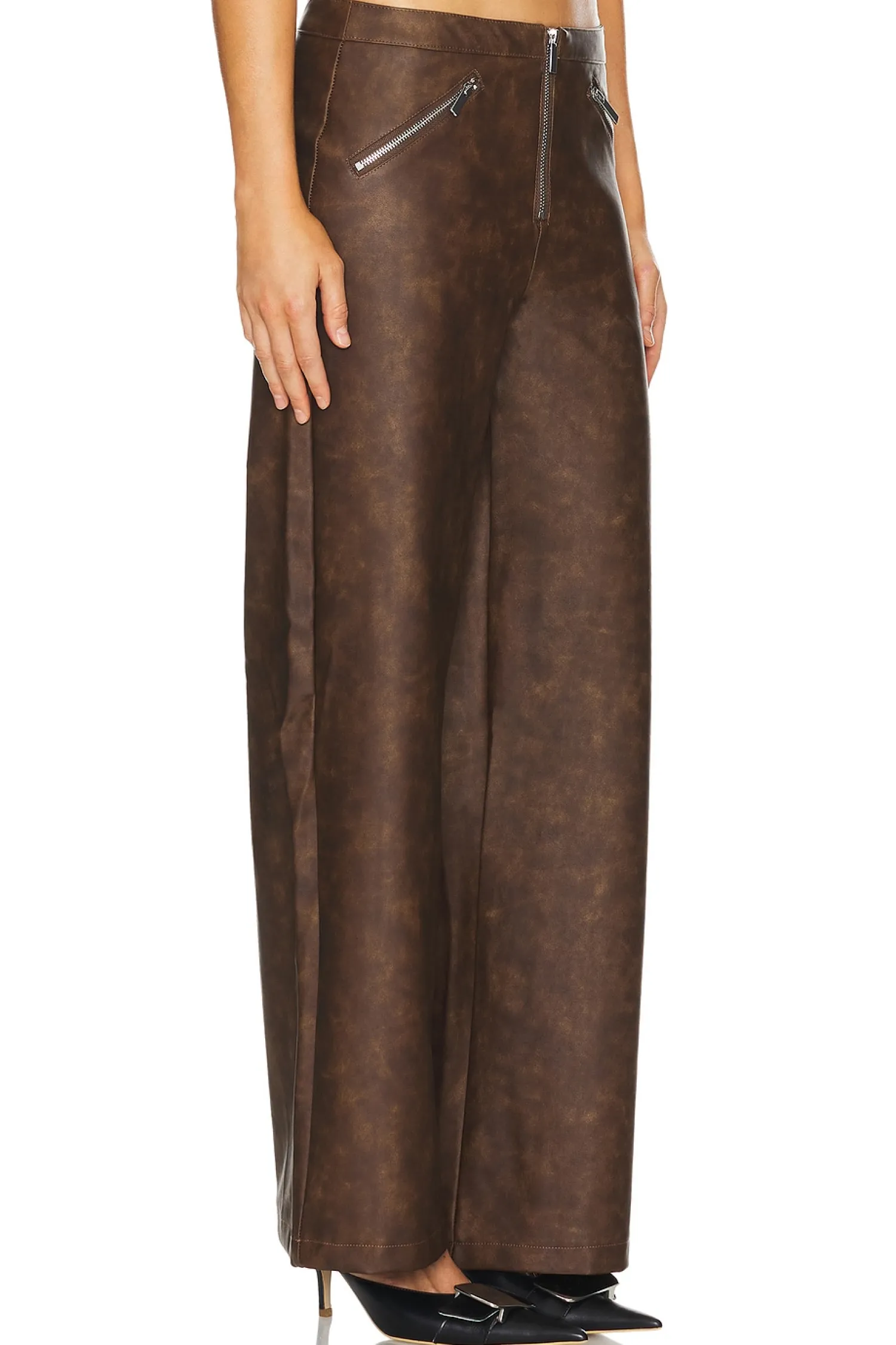 Women WeWoreWhat Pants|Matching Sets>Faux Leather Zipper Fly Pant