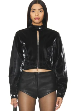 Women WeWoreWhat Jackets & Coats>Faux Patent Leather Cropped Moto Jacket