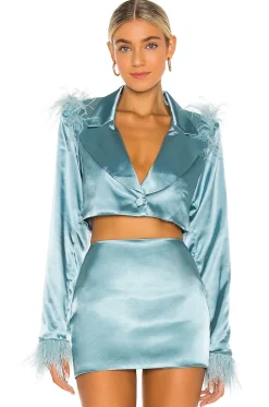 Women GUIZIO Jackets & Coats>Feathered Double Breasted Cropped Blazer