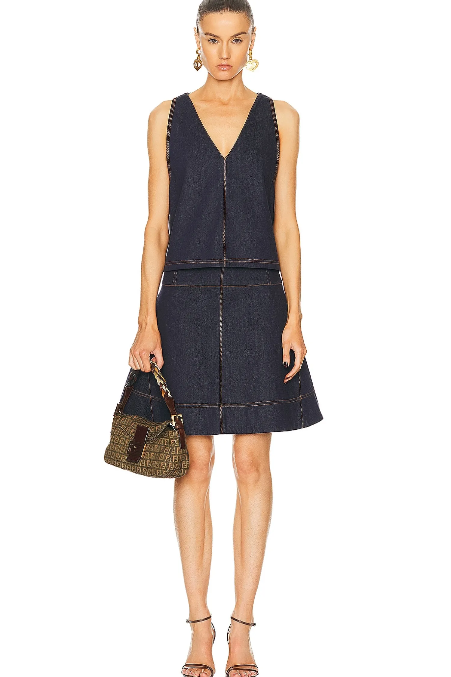 Women FWRD Renew Jackets & Coats|Dresses>Fendi Denim Dress & Vest Set