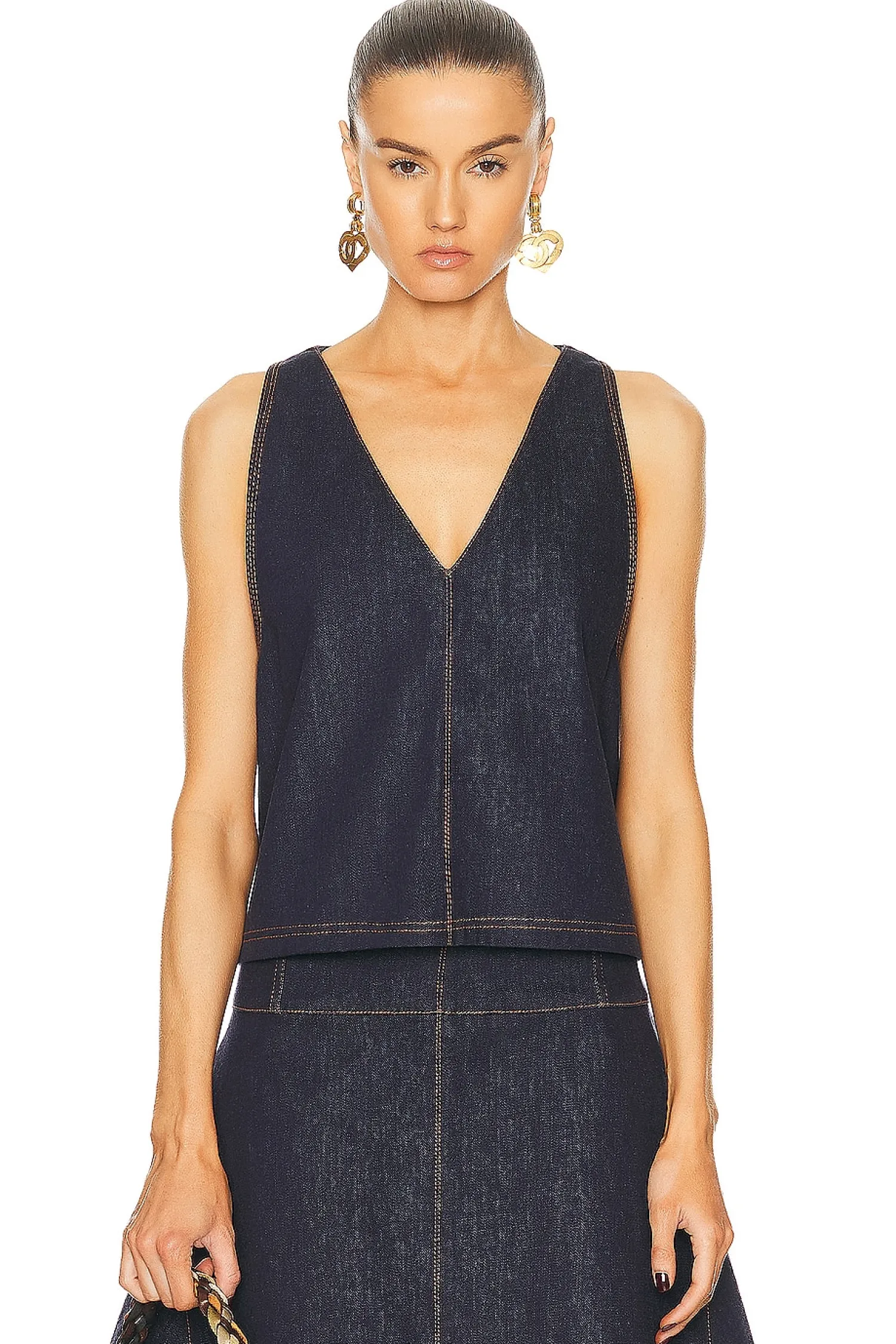 Women FWRD Renew Jackets & Coats|Dresses>Fendi Denim Dress & Vest Set