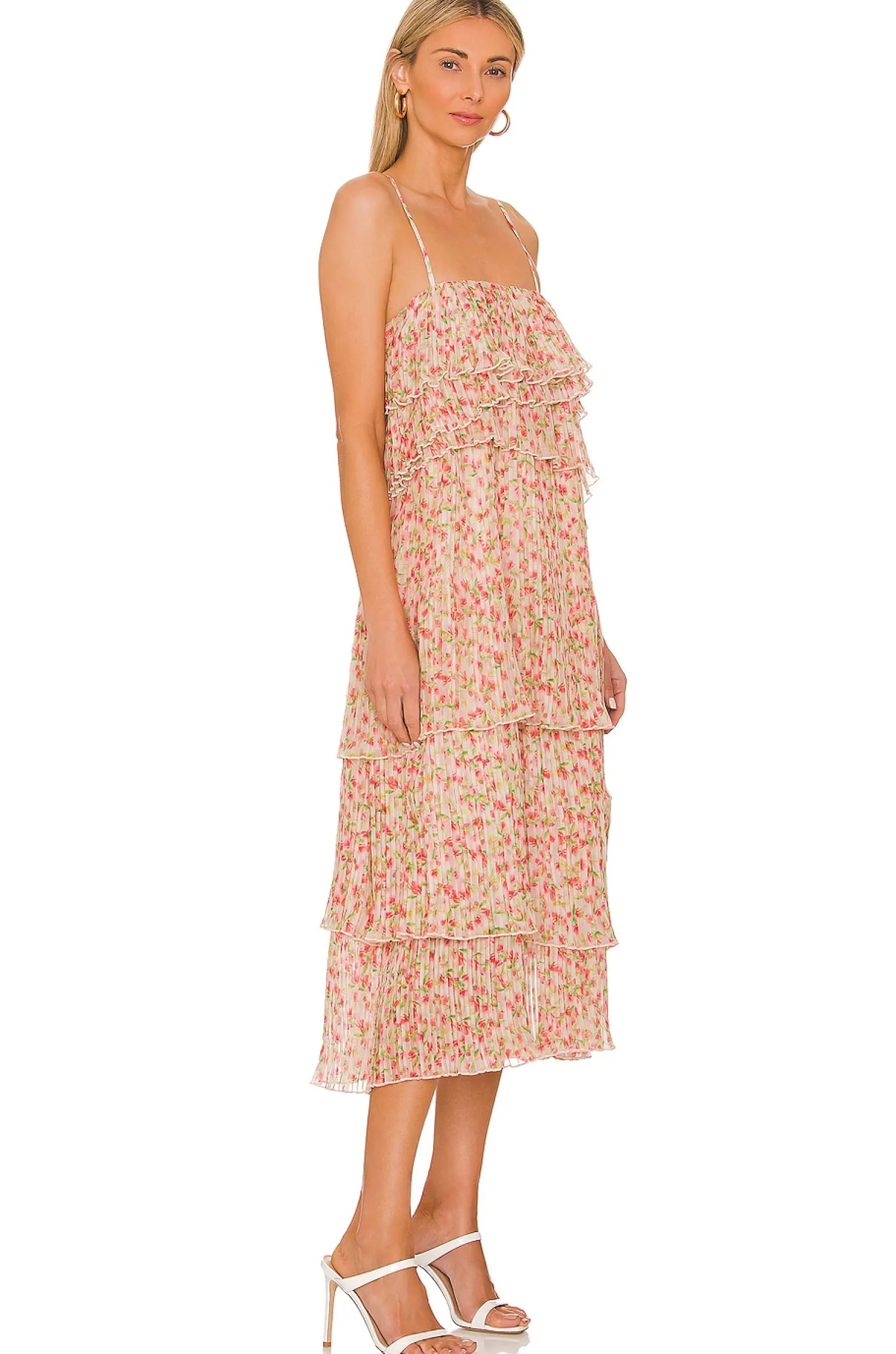 Women Something Navy Dresses>Floral Pleated Tiered Dress