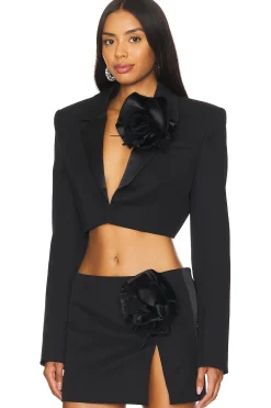 Women AREA Jackets & Coats>Flower Corsage Cropped Blazer