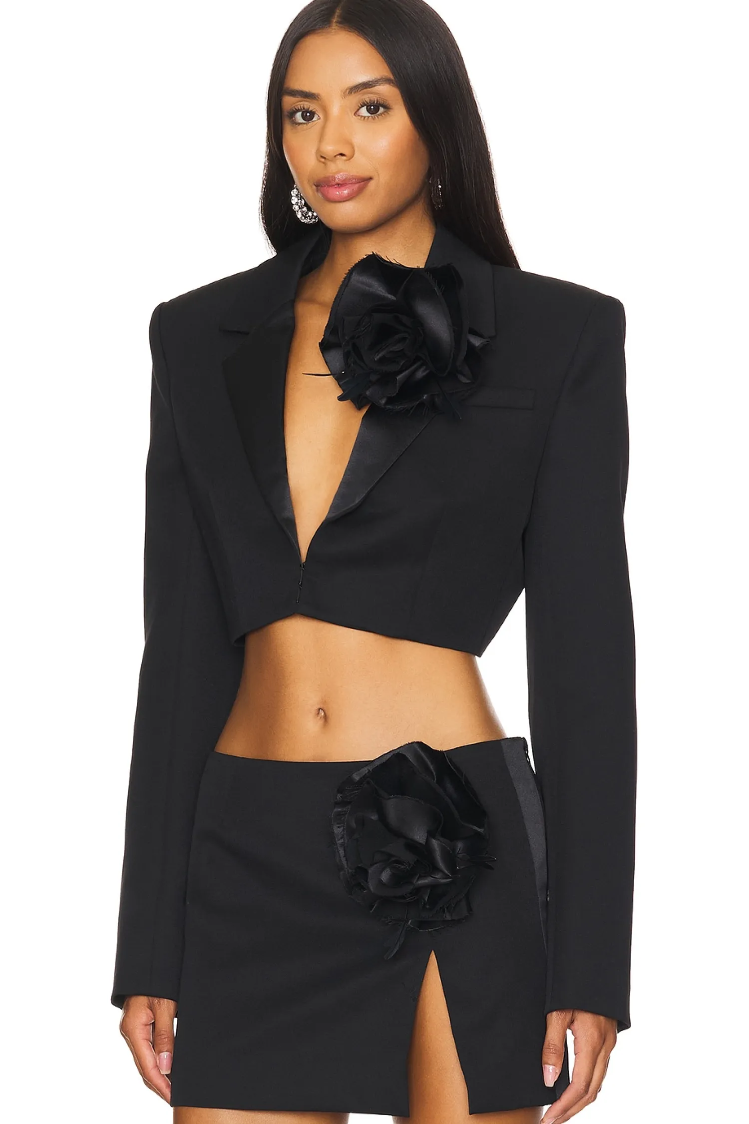 Women AREA Jackets & Coats>Flower Corsage Cropped Blazer