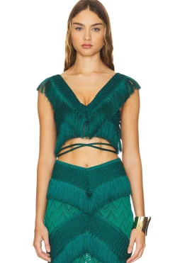 Women PatBO Matching Sets>Fringe Trim Cropped Top