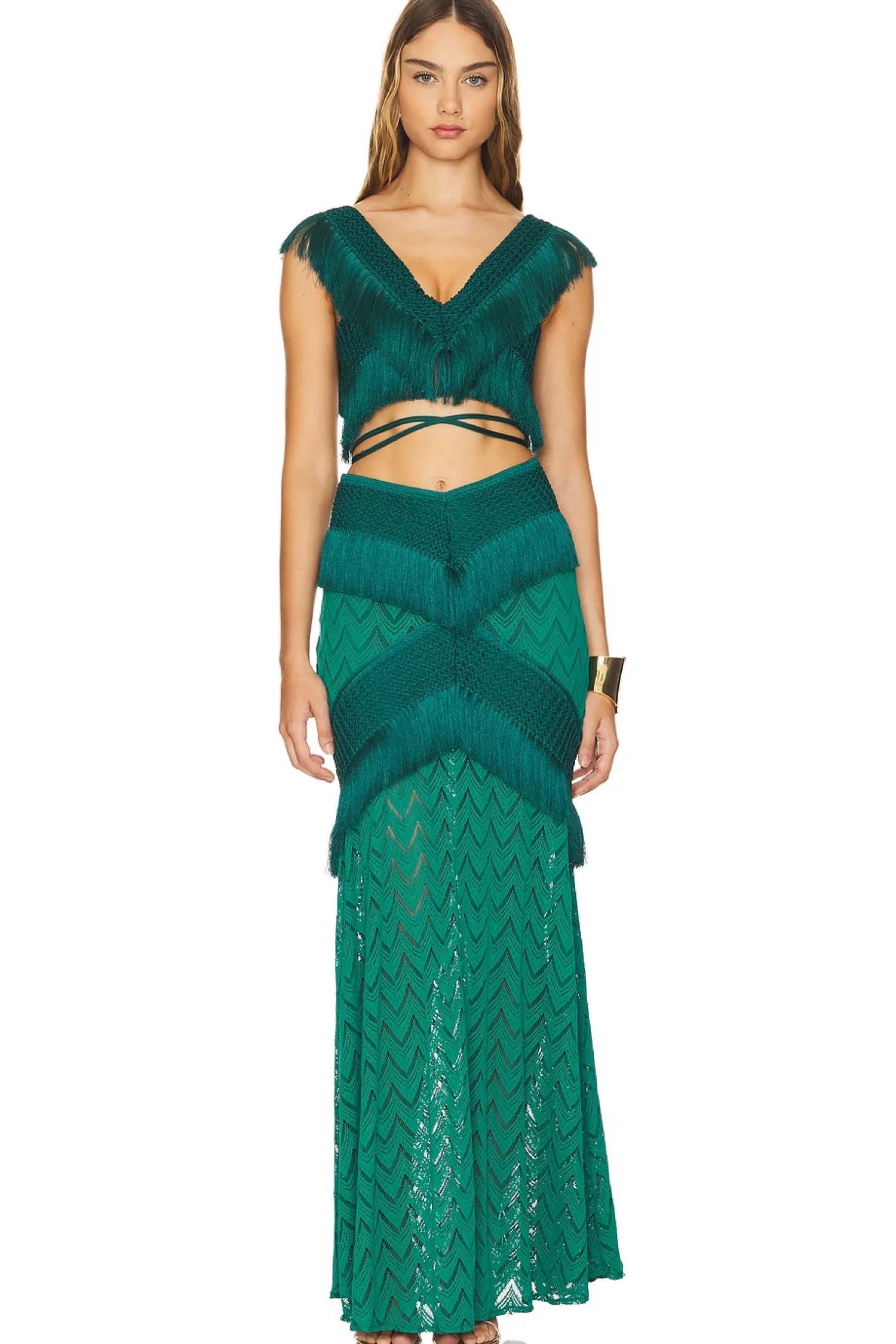 Women PatBO Matching Sets>Fringe Trim Cropped Top