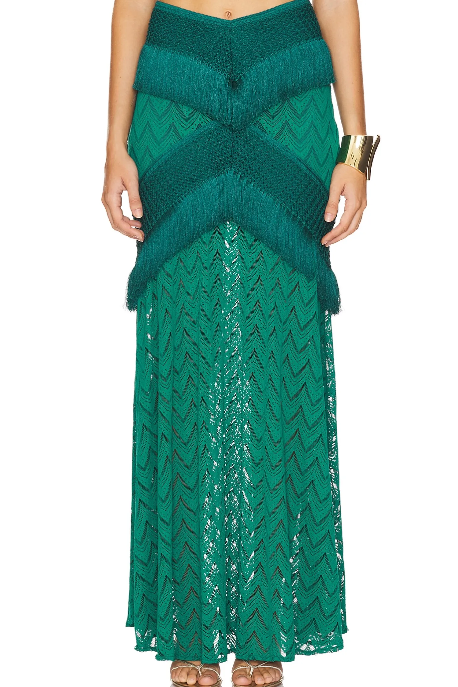 Women PatBO Matching Sets>Fringe Trim Maxi Skirt