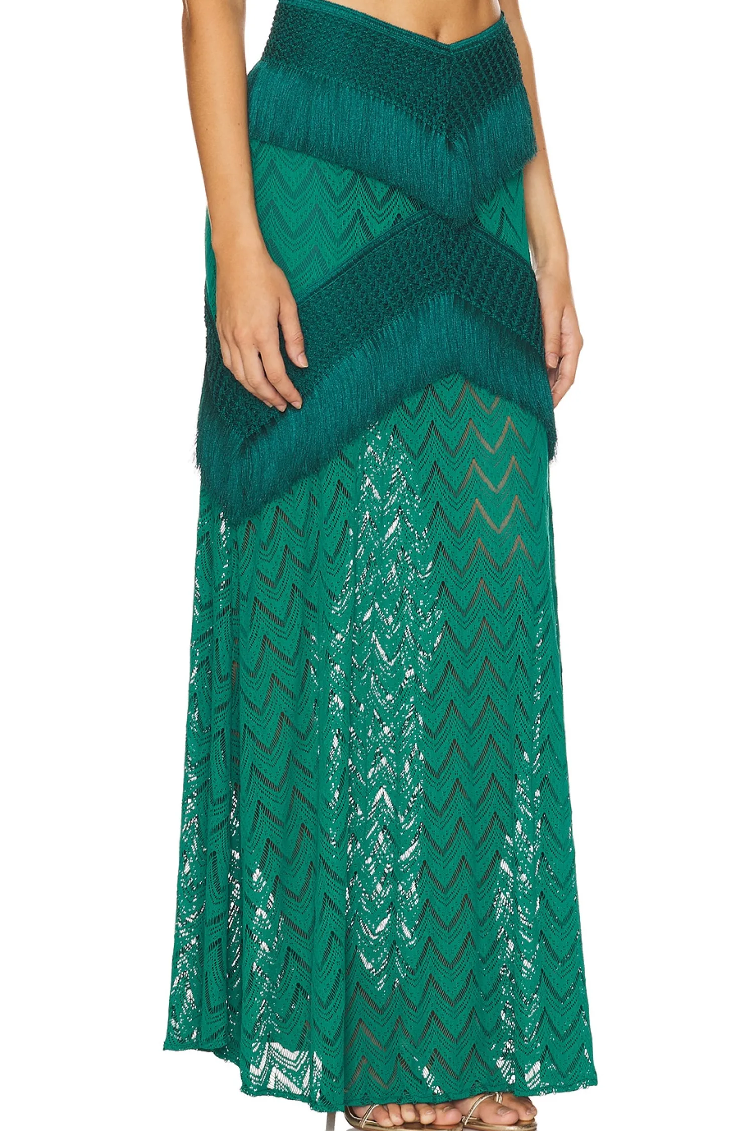 Women PatBO Matching Sets>Fringe Trim Maxi Skirt