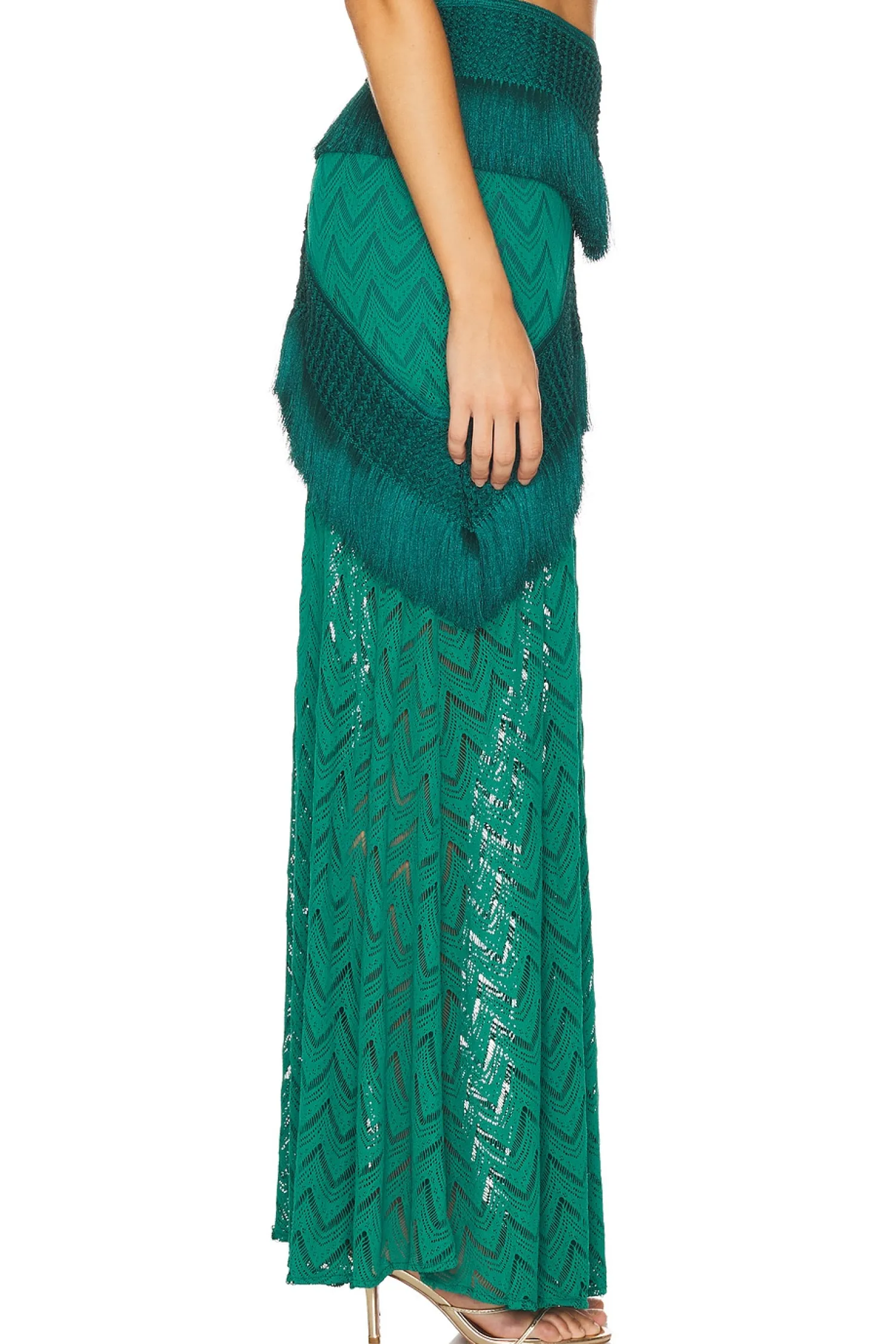 Women PatBO Matching Sets>Fringe Trim Maxi Skirt