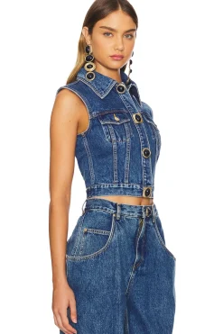 Women AREA Matching Sets|Jackets & Coats>Gemstone Button Denim Gilet