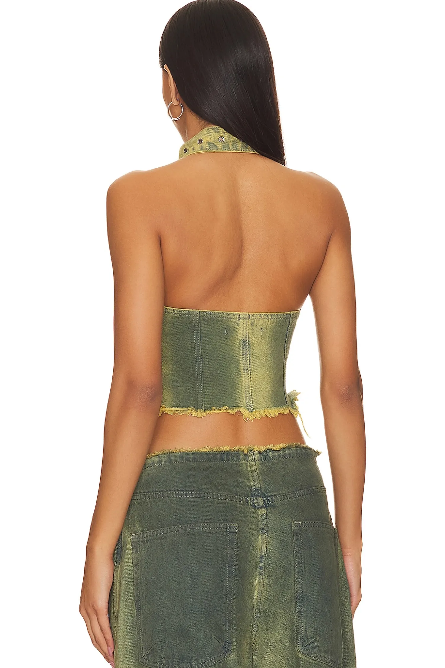 Women Jaded London Matching Sets>Green Denim Buckle Neck Top