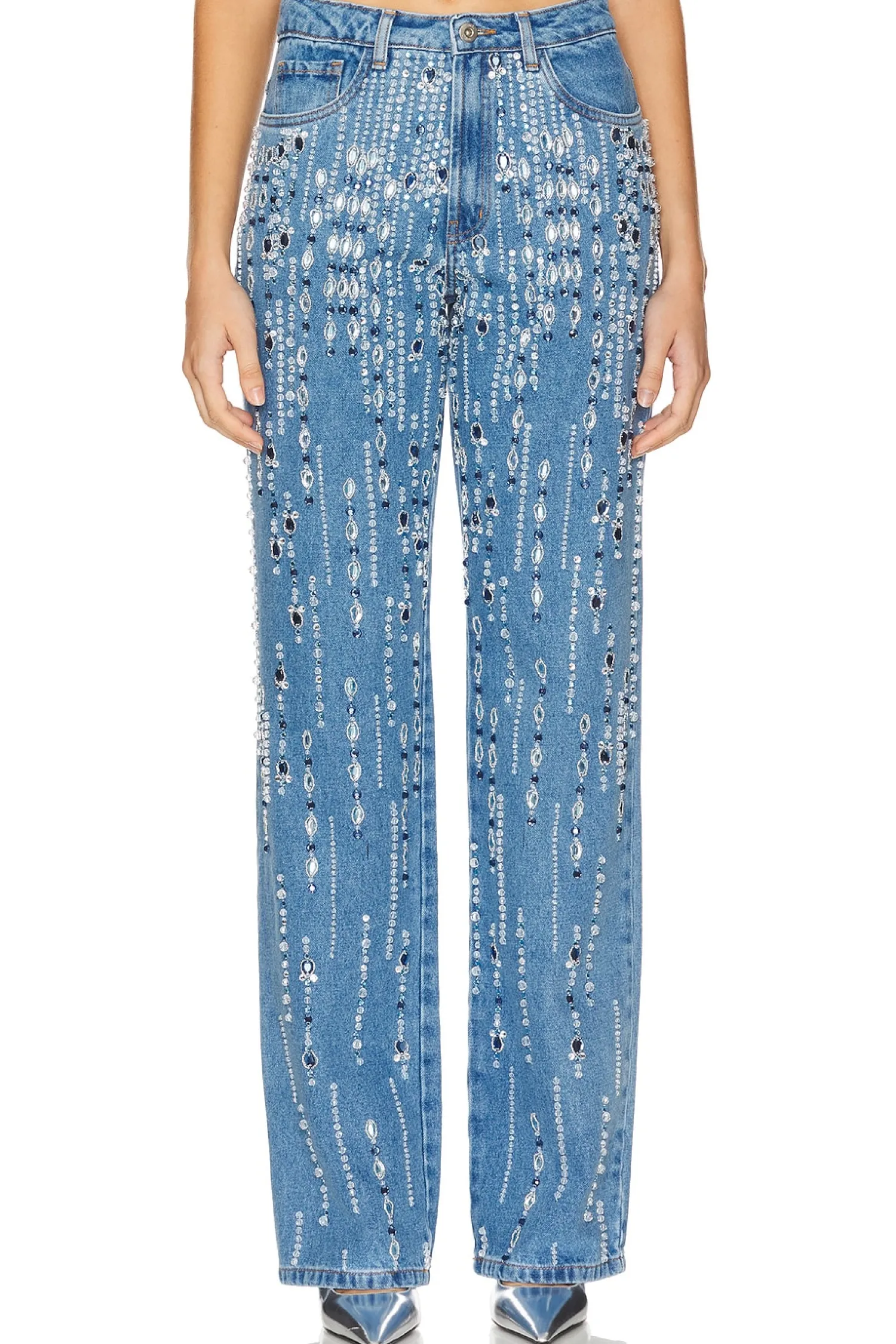 Women PatBO Matching Sets>Hand-Beaded Straight Leg Jeans