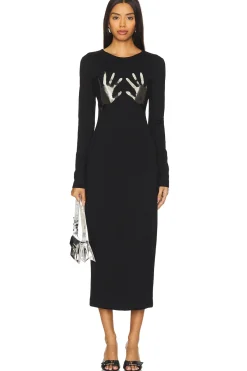 Women AREA Dresses>Handprint Long Sleeve Midi Dress