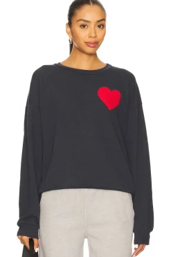 Women Aviator Nation Loungewear>Heart Embroidery Crew Sweatshirt