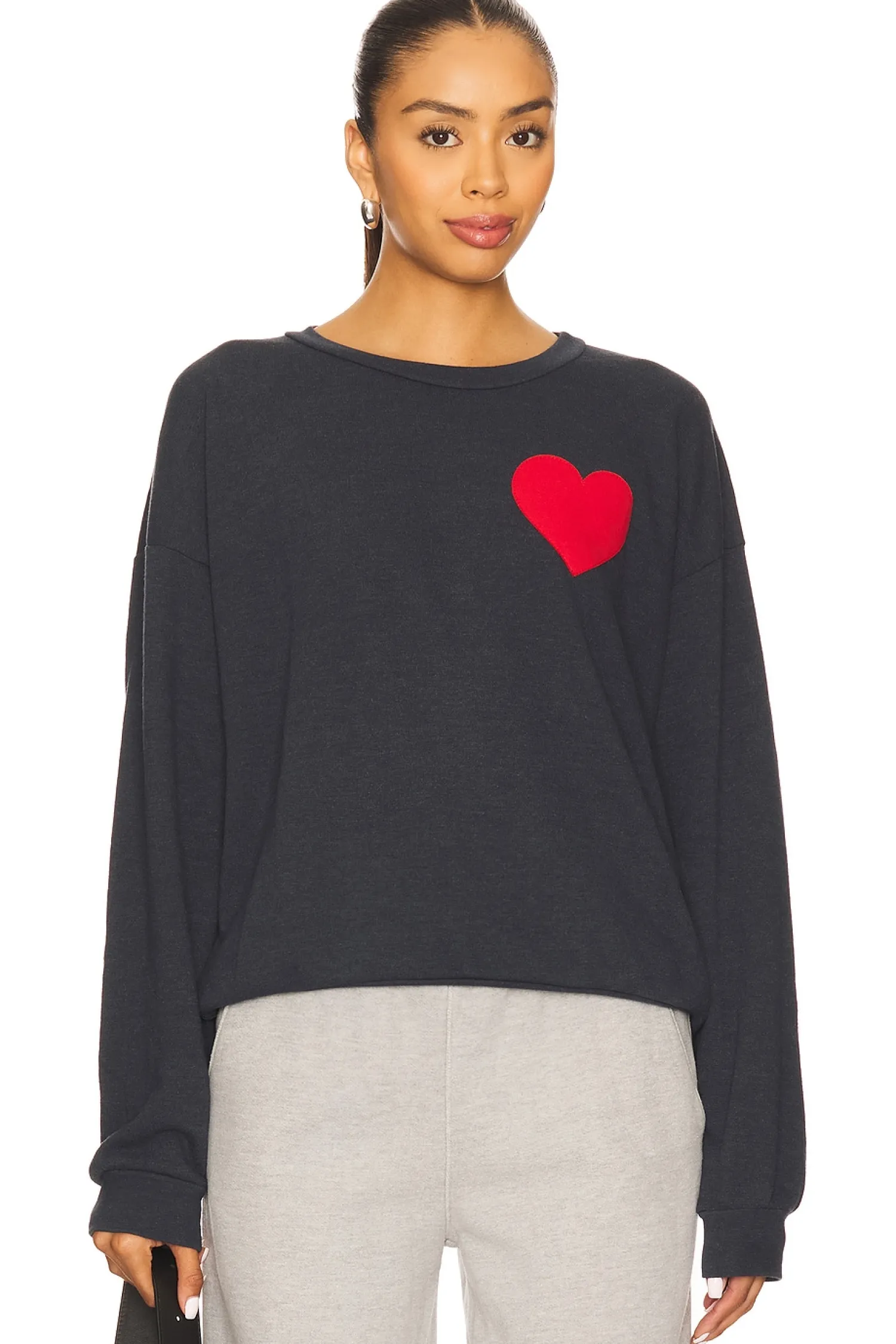 Women Aviator Nation Loungewear>Heart Embroidery Crew Sweatshirt