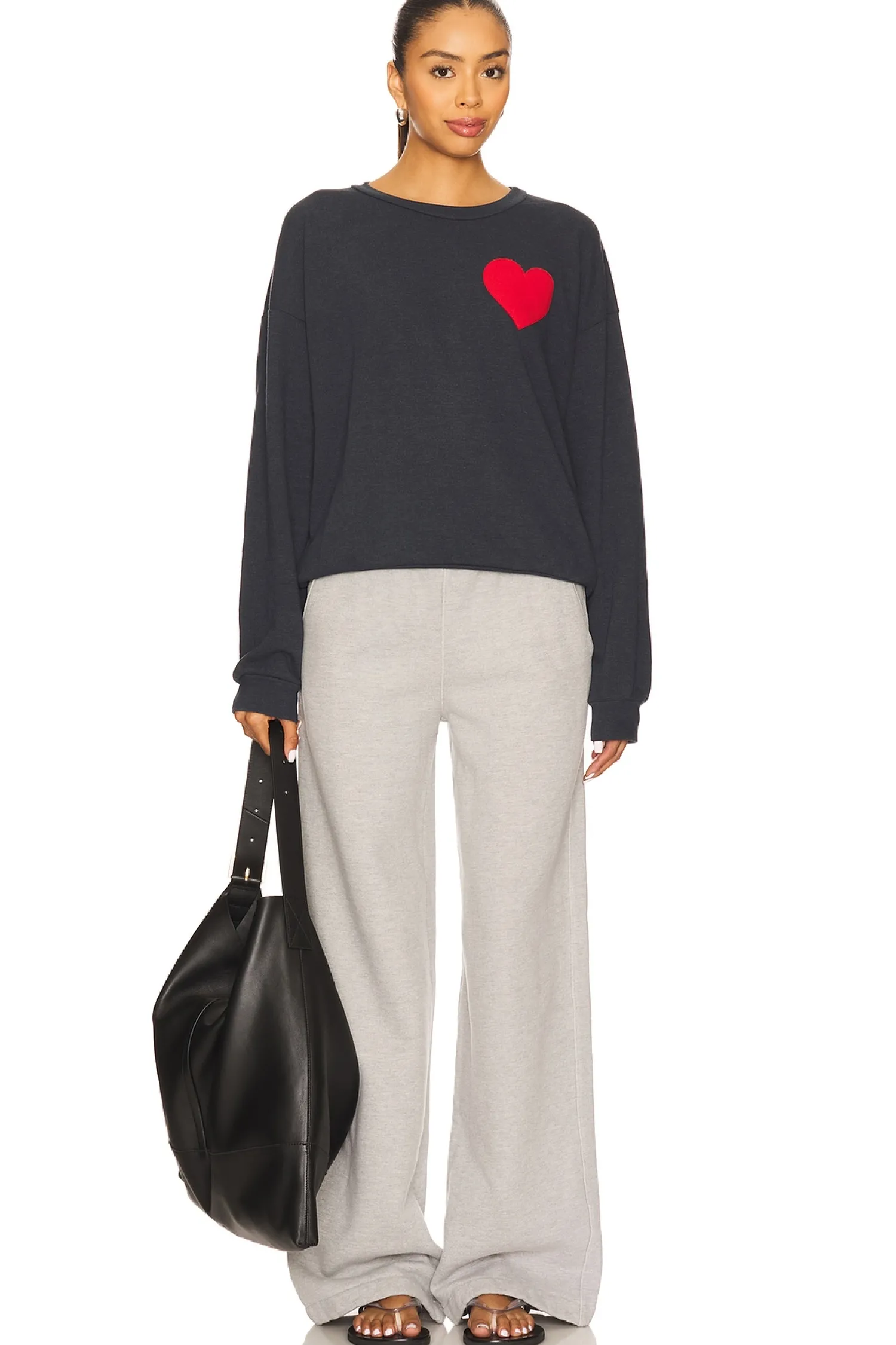 Women Aviator Nation Loungewear>Heart Embroidery Crew Sweatshirt
